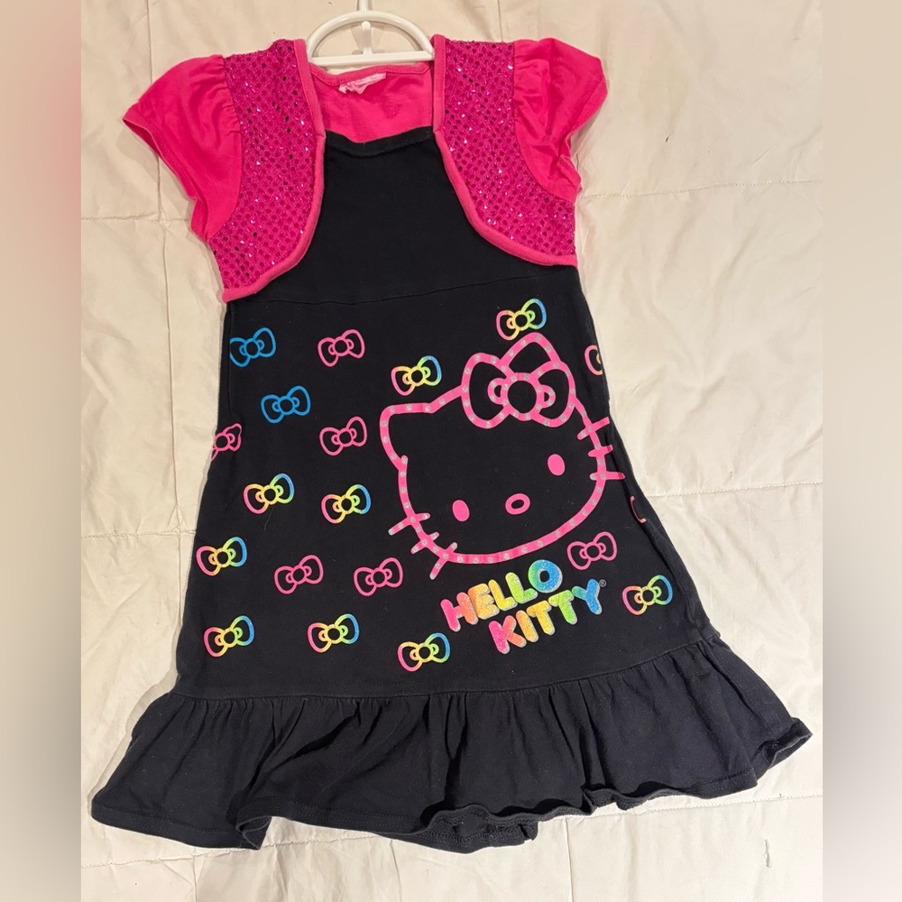 Hello Kitty Sanrio Girls Black Pink Pullover Dress Size 3